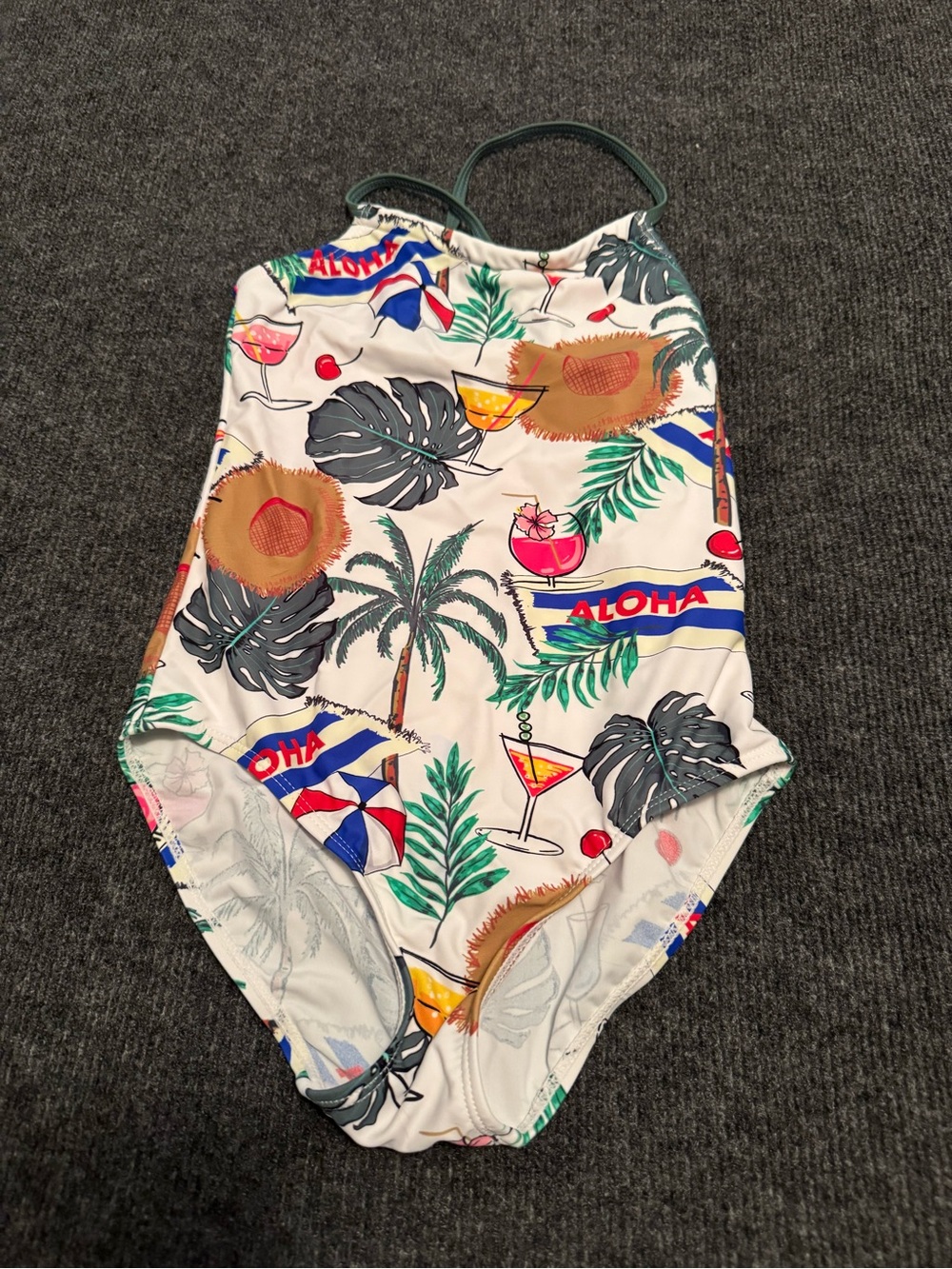 Kids Aloha Tropical Print One-Piece Swimsuit White Multicolor Size 7/8 - Picture 1 of 3